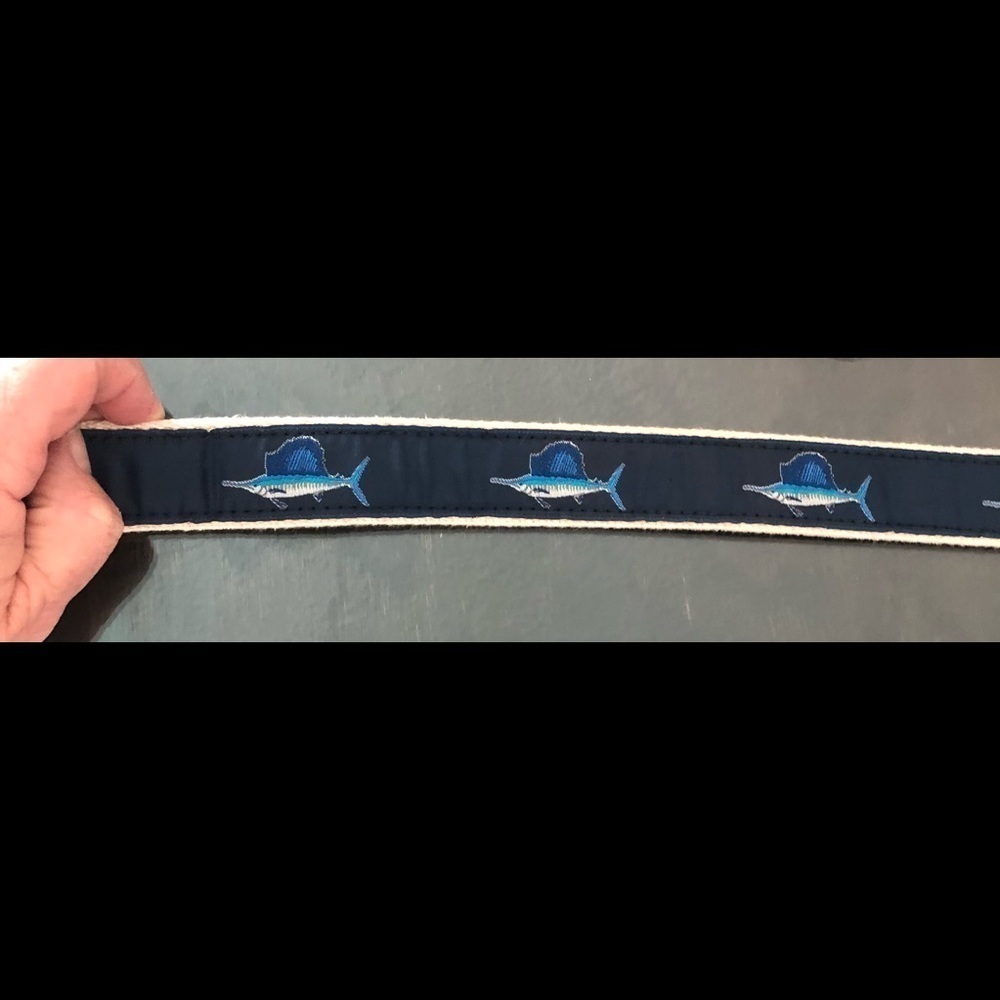 Essex Belt Company Swordfish Ribbon Belt On Canvas With Leather 51” Very Long - Picture 7 of 9